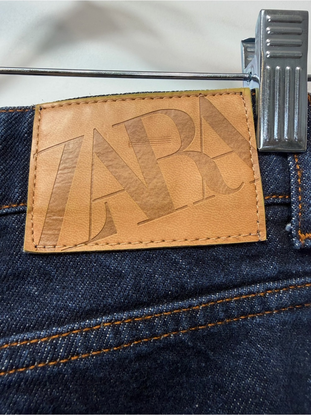 Zara High Rise Dark Wash 100% Cotton Raw Hem Straight Leg Jeans - Picture 9 of 13
